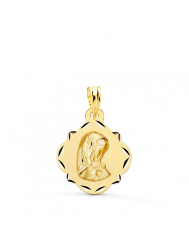 18K MEDALLA ORO AMARILLO VIRGEN NIÑA PERFIL PANDERETA TALLADA 19X16 MM