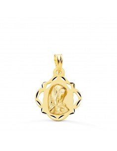 18K MEDALLA ORO AMARILLO VIRGEN NIÑA PANDERETA CALADA 19X16 MM