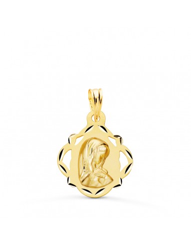 18K MEDALLA ORO AMARILLO VIRGEN NIÑA PANDERETA CALADA 19X16 MM