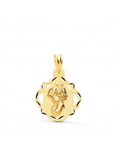 18K MEDALLA ORO AMARILLO VIRGEN NIÑA PANDERETA CALADA 19X16 MM