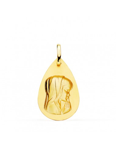 18K MEDALLA ORO AMARILLO VIRGEN NIÑA GOTA LISO 23X15 MM