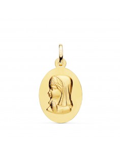 18K MEDALLA ORO AMARILLO VIRGEN NIÑA OVAL LISA MATIZADA. MEDIDA: 23 X 15 MM