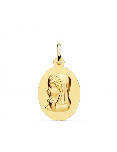 18K MEDALLA ORO AMARILLO VIRGEN NIÑA OVAL LISA MATIZADA. MEDIDA: 23 X 15 MM