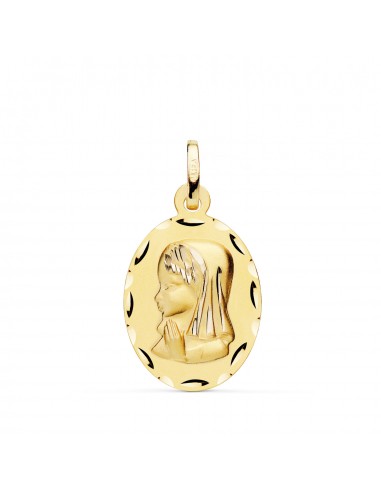 18K MEDALLA ORO AMARILLO VIRGEN NIÑA OVAL TALLADA MATIZADA. MEDIDA: 23 X 15 MM