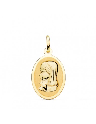 18K MEDALLA ORO AMARILLO VIRGEN NIÑA OVAL EN BRILLO 21X15 MM