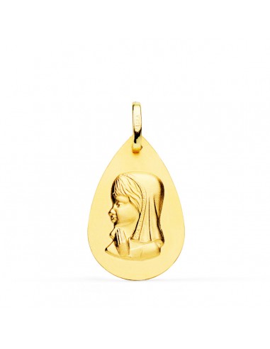 18K MEDALLA ORO AMARILLO VIRGEN NIÑA GOTA LISO 23X15 MM