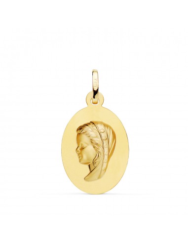 18K MEDALLA ORO AMARILLO VIRGEN NIÑA OVAL LISA MATIZADA. MEDIDA: 23 X 15 MM