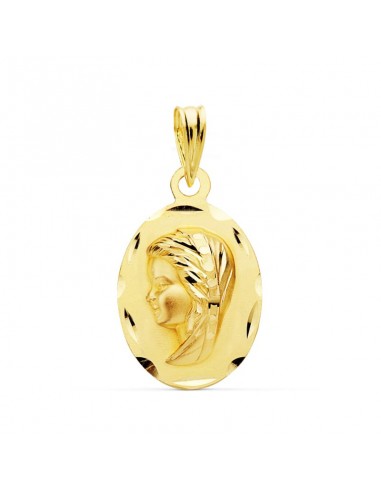 18K MEDALLA ORO AMARILLO VIRGEN NIÑA OVAL LISA MATIZADA. MEDIDA: 23 X 15 MM