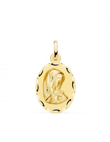18K MEDALLA ORO AMARILLO VIRGEN NIÑA OVAL TALLADA MATIZADA. MEDIDA: 23 X 15 MM