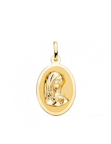 18K MEDALLA ORO AMARILLO VIRGEN NIÑA OVAL EN BRILLO 21X15 MM