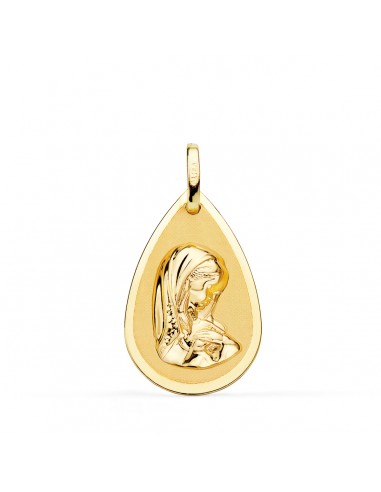 18K MEDALLA ORO AMARILLO VIRGEN NIÑA GOTA EN BRILLO Y MATE 23X15 MM
