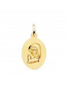 18K MEDALLA ORO AMARILLO VIRGEN NIÑA OVAL LISA MATIZADA. MEDIDA: 23 X 15 MM