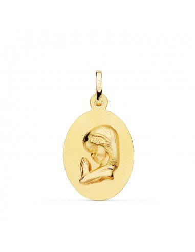 18K MEDALLA ORO AMARILLO VIRGEN NIÑA OVAL LISA MATIZADA. MEDIDA: 23 X 15 MM