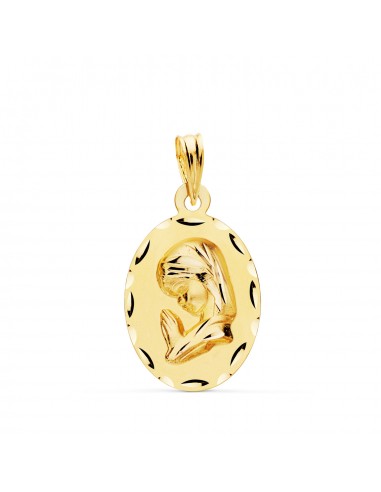 18K MEDALLA ORO AMARILLO VIRGEN NIÑA OVAL TALLADA MATIZADA. MEDIDA: 23 X 14 MM