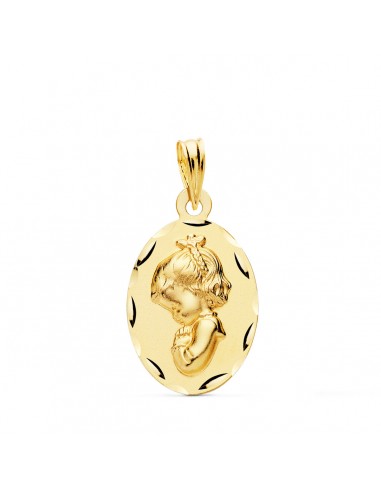 18K MEDALLA ORO AMARILLO VIRGEN NIÑA REZANDO OVAL 22X14 MM