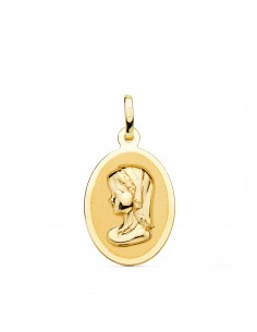 18K MEDALLA ORO AMARILLO VIRGEN NIÑA OVAL EN BRILLO 21X15 MM