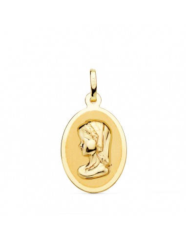 18K MEDALLA ORO AMARILLO VIRGEN NIÑA OVAL EN BRILLO 21X15 MM