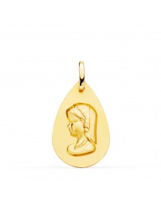 18K MEDALLA ORO AMARILLO VIRGEN NIÑA GOTA LISO 23X15 MM