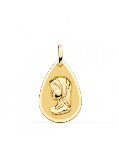 18K MEDALLA ORO AMARILLO VIRGEN NIÑA GOTA EN BRILLO Y MATE 23X15 MM