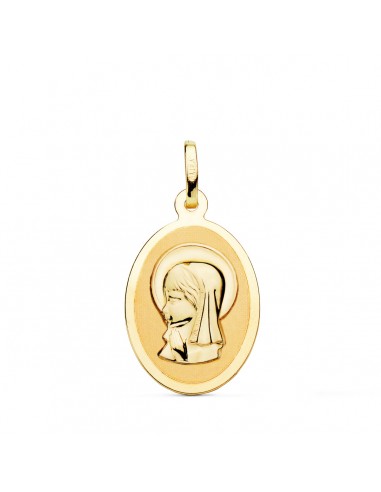 18K MEDALLA ORO AMARILLO VIRGEN NIÑA OVAL EN BRILLO 21X15 MM