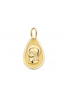 18K MEDALLA ORO AMARILLO VIRGEN NIÑA GOTA TALLADA 19X11 MM