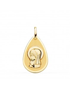 18K MEDALLA ORO AMARILLO VIRGEN NIÑA GOTA EN BRILLO Y MATE 23X15 MM