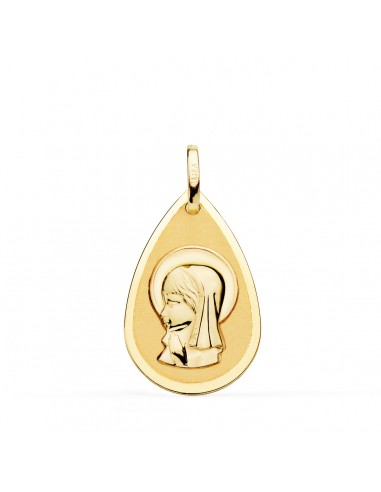 18K MEDALLA ORO AMARILLO VIRGEN NIÑA GOTA EN BRILLO Y MATE 23X15 MM