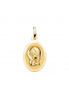 18K MEDALLA ORO AMARILLO VIRGEN NIÑA EN BRILLO. MEDIDA: 19 X 12 MM