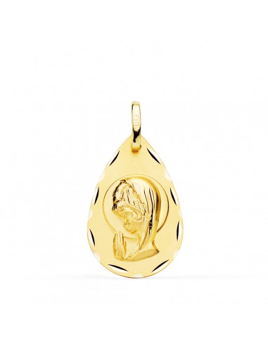18K MEDALLA ORO AMARILLO VIRGEN NIÑA LAGRIMA TALLADA 19X11 MM