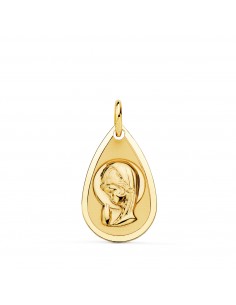 18K MEDALLA ORO AMARILLO VIRGEN NIÑA GOTA TALLADA 19X11 MM