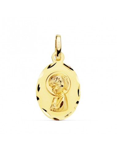 18K MEDALLA ORO AMARILLO VIRGEN NIÑA OVAL TALLADA 19X12 MM