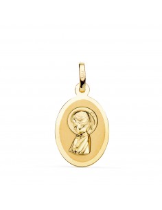 18K MEDALLA ORO AMARILLO VIRGEN NIÑA EN BRILLO. MEDIDA: 19 X 12 MM
