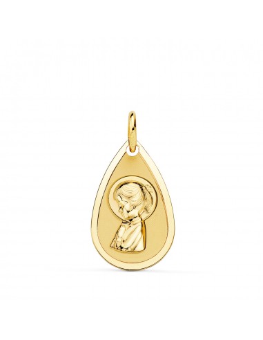 18K MEDALLA ORO AMARILLO VIRGEN NIÑA GOTA EN BRILLO 19X11 MM