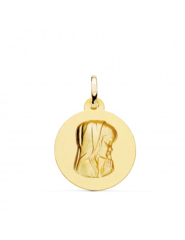 18K MEDALLA ORO AMARILLO VIRGEN NIÑA REDONDA LISA MATIZADA. MEDIDA: 20 MM