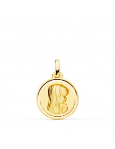 18K MEDALLA ORO AMARILLO VIRGEN NIÑA MATIZADA CON BISEL 16 MM