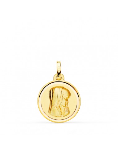 18K MEDALLA ORO AMARILLO VIRGEN NIÑA MATIZADA CON BISEL 16 MM