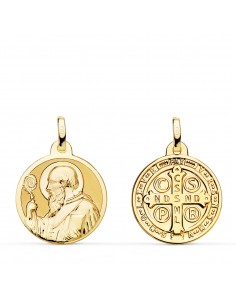 18K MEDALLA SAN BENITO MONJE BRILLO 18 MM.