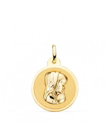 18K MEDALLA ORO AMARILLO VIRGEN NIÑA EN BRILLO 20 MM
