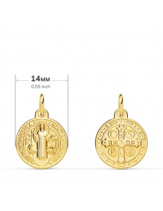18K MEDALLA ESCAPULARIO SAN BENITO MONJE 14 MM 2
