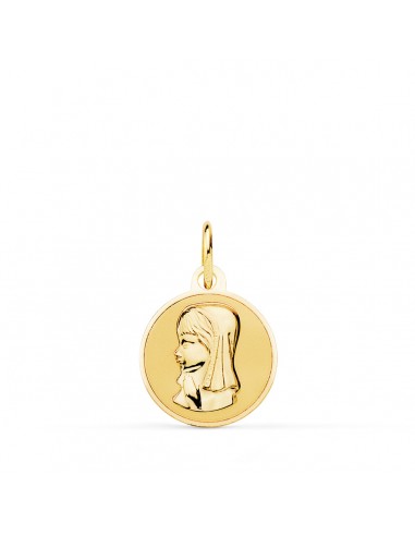 18K MEDALLA ORO AMARILLO VIRGEN NIÑA EN BRILLO 14 MM