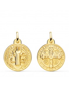 18K ESCAPULARIO MEDALLA SAN BENITO MONJE 20 MM