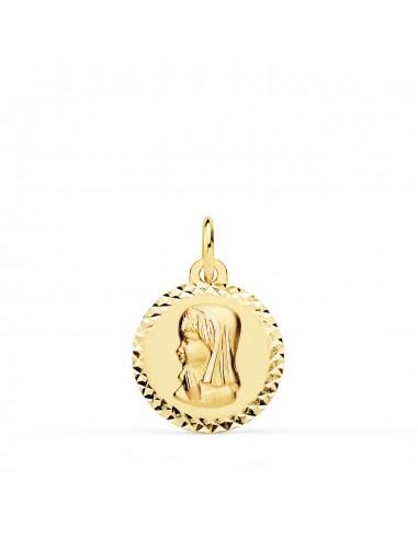 18K MEDALLA ORO AMARILLO VIRGEN NIÑA TALLA COLGANTE CRUZADA 16 MM