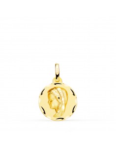 18K MEDALLA ORO AMARILLO VIRGEN NIÑA TALLADA 14 MM