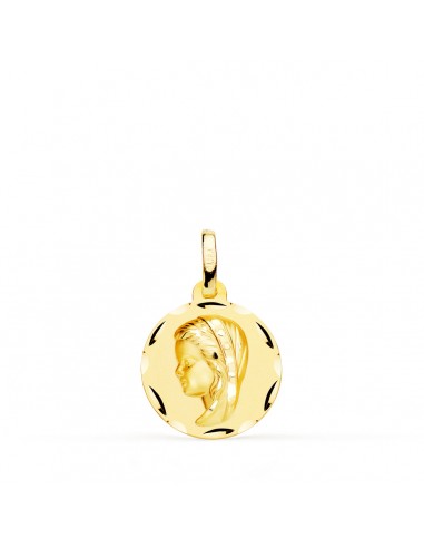 18K MEDALLA ORO AMARILLO VIRGEN NIÑA TALLADA 14 MM