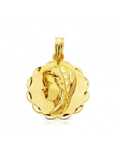 18K MEDALLA ORO AMARILLO VIRGEN NIÑA TALLADA 16 MM