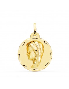 18K MEDALLA ORO AMARILLO VIRGEN NIÑA TALLADA 24 MM