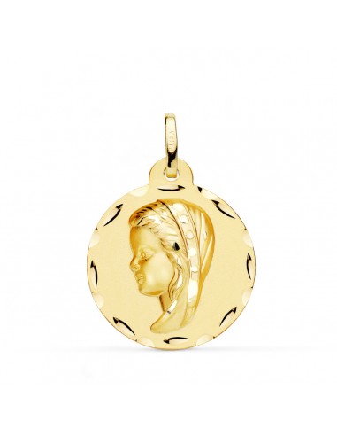 18K MEDALLA ORO AMARILLO VIRGEN NIÑA TALLADA 24 MM