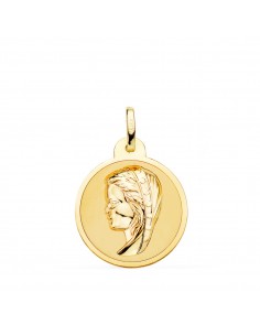 18K MEDALLA ORO AMARILLO VIRGEN NIÑA EN BRILLO 20 MM