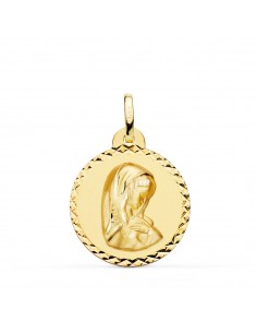 18K MEDALLA ORO AMARILLO VIRGEN NIÑA TALLA COLGANTE CRUZADA 22 MM