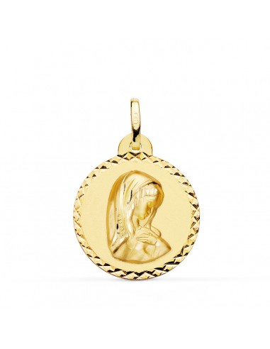 18K MEDALLA ORO AMARILLO VIRGEN NIÑA TALLA COLGANTE CRUZADA 22 MM